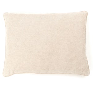 May include: A plain, off-white pillow with a subtle linen texture. The pillow is rectangular and has a simple, understated design.