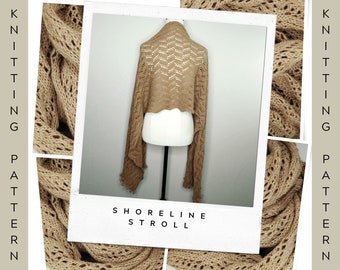 Knitting Pattern Shawl Wrap Scarf Cowl PDF Download Shoreline Stroll Beginner Experienced Bobbles Lace