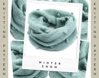 Knitting Pattern Cowl PDF Download Winter Snow Beginner Experienced Bobbles In The Round