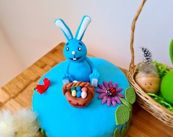 Blue bunny fondant figure for e.g. Pies, cakes - 1 piece