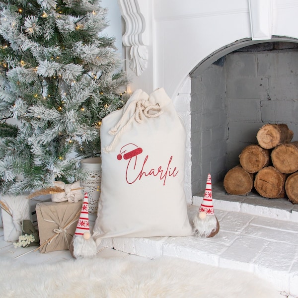 Sacos de Papá Noel personalizados de lujo - Rojo y beige 50 cm x 70 cm / Envío gratuito a toda Australia