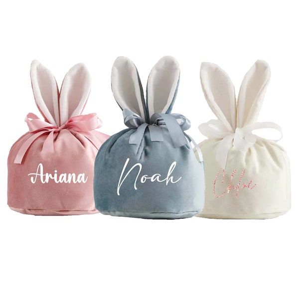 Easter Bunny Personalised Velvet Gift Bag LARGE | Easter Bags | Custom Kids Easter Bucket |Easter Gift |Personalised Large Easter Bag