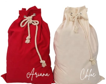 Luxury Personalised Santa Sacks - Red and Beige 50cm x 70cm | Free Shipping Australia Wide