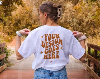 White Bella Canvas 3001 Mockup, Autumn Bella Canvas Model Mockup, Fall Mockup, Back of Tshirt Mockup, Trendy Mockup, Outdoors Model Mockup