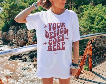 Bella Canvas 3001 Mockup, 3001 Summer Mockup, White Shirt Mockup, White Bella Canvas Mockup, Outdoor Mockup, Model Mockup, Oversized Mock up