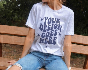 Ash Bella Canvas 3001 Mockup, Ash T Shirt Mockup, Mockup Ash Tshirt, Ash T Shirt Model Mockup, Outdoor Model Mock, Trendy Mockup, Ash 3001