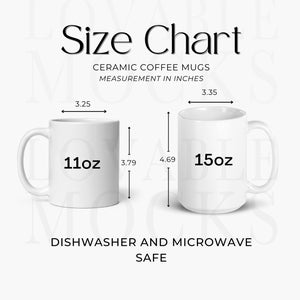 Tabla de tallas de tazas 11 oz y 15 oz, tabla de tallas de tazas impresa, tabla de tallas de tazas, tabla de tallas de tazas de 11 oz, tabla de tallas minimalista