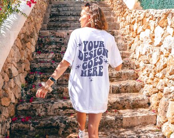 Bella Canvas 3001 Back Mockup, Back of Shirt Mockup, White Shirt Mockup, Outdoor Mockup, 3001 Summer Mockup, Model Mockup, Oversized Mock up