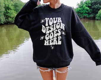 Gildan 18000 Mockup, Black Gildan 18000 Mockup, Model Mockup, Gildan Mock up, Oversized Crewneck Mockup, Sweatshirt Mockup, Lake Mockup