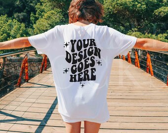 Bella Canvas 3001 Back Mockup, Back of Shirt Mockup, White Shirt Mockup, Outdoor Mockup, 3001 Summer Mockup, Model Mockup, Oversized Mock up