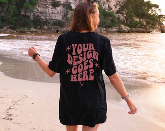 Black Bella Canvas 3001 Mockup, Back of T-Shirt, Beach Model (Digital Download)