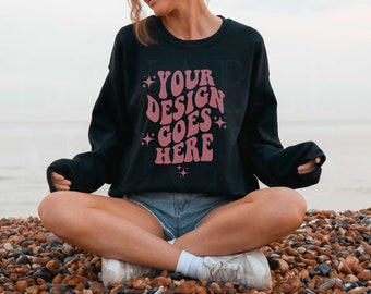 Gildan 18000 Mockup, Black Gildan 18000 Mockup, Model Mockup, Gildan Mock up, Oversized Crewneck Mockup, Sweatshirt Mockup, Outdoors Mock