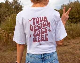 White Bella Canvas 3001 Mockup, Bella Canvas 3001 Tshirt, Outdoor Model Mockup, Autumn Mockup, Fall Mockup, White Shirt Mockup, Trendy Mock