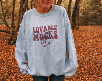 Ash Gildan 18000 Mockup, Fall Autumn Sweatshirt Mockup, Ash Sweatshirt Mockup, Halloween Mockup, Outdoor Model Mockup, Gildan Mock up