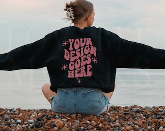 Gildan 18000 Mockup, Black Gildan 18000 Mockup, Back of Sweatshirt Mockup, Model Mockup, Oversized Mockup, Sweatshirt Mockup, Beach Mockup