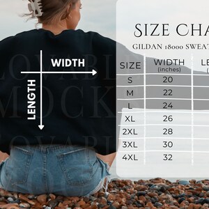 Gildan 18000 Size Chart, Gildan Sweatshirt Size Chart, Unisex Sweatshirt Size Chart, Model Size Chart, Trendy Size Chart, Back of Sweatshirt
