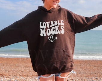Gildan 18500 Dunkle Schokolade Mockup, Übergroßer Hoodie Mockup, Übergroßer Brauner Hoodie Mockup, G185 Dunkle Schokolade Hoodie, Trendy Modell Mockup