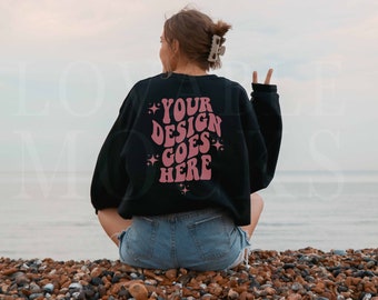 Gildan 18000 Mockup, Black Gildan 18000 Mockup, Back of Sweatshirt Mockup, Model Mockup, Oversized Mockup, Sweatshirt Mockup, Beach Mockup