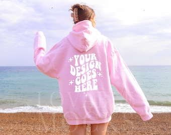 Light Pink Gildan 18500 Hoodie Back Mockup: Trendy Oversized Fit (Digital Download)