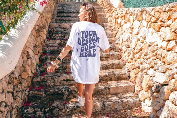 Bella Canvas 3001 Back Mockup, Back of Shirt Mockup, White Shirt Mockup, Outdoor Mockup, 3001 Summer Mockup, Model Mockup, Oversized Mock up