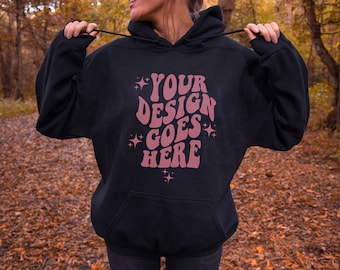 Black Gildan 18500 Hoodie Mockup, Autumn Fall Mockup, Gildan Hoodie Mockup, Black Hoodie Mock up, Outdoor Model Mockup, Halloween Mockup