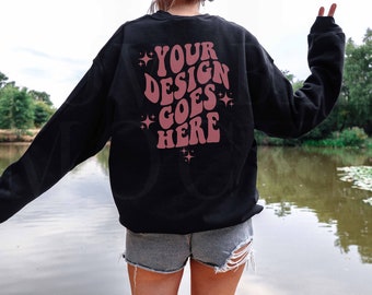 Gildan 18000 Mockup, Black Gildan 18000 Mockup, Rückseite Sweatshirt Mockup, Modell Mockup, Oversized Mockup, Sweatshirt Mockup, Lake Mockup
