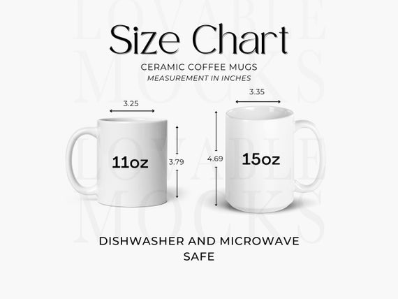 Mug Size Chart 11oz & 15oz, Printful Mug Size Chart, Cup Size Chart, 11oz Mug  Size Chart, Minimalistic Size Chart 