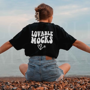 Gildan 64000 Mockup, Black Gildan 64000 Mockup, Back of shirt Mockup, Mockup Model, Black Tshirt Mockup, Outdoors Model Mockup, Beach Mockup