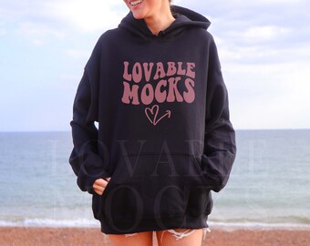 Gildan 18500 Black Hoodie Mockup, Trendy Model Mockup, Beach Mockup, Black Hoodie Mockup, Oversized Hoodie Mockup, Outdoor Mockup, Lifestyle