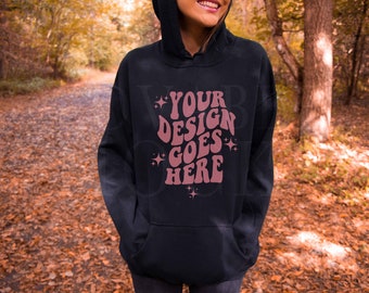 Black Gildan 18500 Hoodie Mockup, Autumn Fall Mockup, Gildan Hoodie Mockup, Black Hoodie Mock up, Outdoor Model Mockup, Halloween Mockup