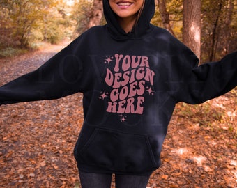 Black Gildan 18500 Hoodie Mockup, Autumn Fall Mockup, Gildan Hoodie Mockup, Black Hoodie Mock up, Outdoor Model Mockup, Halloween Mockup