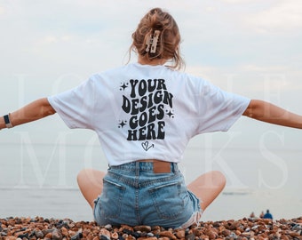 Gildan 64000 Mockup, White Gildan 64000 Mockup, Back of shirt Mockup, Mockup Model, White Tshirt Mockup, Outdoors Model Mockup, Beach Mockup