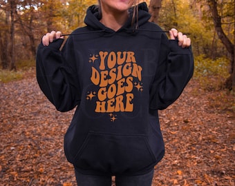 Black Gildan 18500 Hoodie Mockup, Autumn Fall Mockup, Gildan Hoodie Mockup, Black Hoodie Mock up, Outdoor Model Mockup, Halloween Mockup