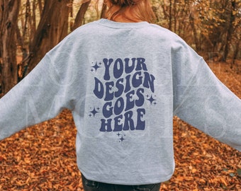 Ash Gildan 18000 Mockup, Fall Autumn Sweatshirt Mockup, Back of Sweatshirt Mockup, Halloween Mockup, Outdoor Model Mockup, Gildan Mock up