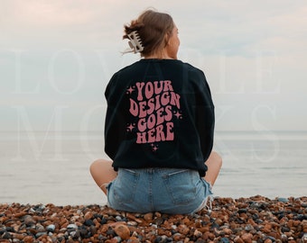 Gildan 18000 Mockup, Black Gildan 18000 Mockup, Back of Sweatshirt Mockup, Model Mockup, Oversized Mockup, Sweatshirt Mockup, Beach Mockup