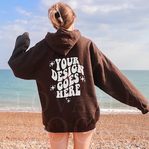 Gildan 18500 Dark Chocolate Mockup, Back of Hoodie Mockup, Oversized Brown Hoodie Mockup, G185 Dark Chocolate Hoodie, Trendy Model Mockup