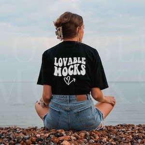 Gildan 64000 Mockup, Black Gildan 64000 Mockup, Back of shirt Mockup, Mockup Model, Black Tshirt Mockup, Outdoors Model Mockup, Beach Mockup