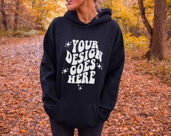 Black Gildan 18500 Hoodie Mockup, Autumn Fall Mockup, Gildan Hoodie Mockup, Black Hoodie Mock up, Outdoor Model Mockup, Halloween Mockup