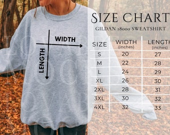 Gildan 18000 Sweatshirt Size Chart (Digital Download)
