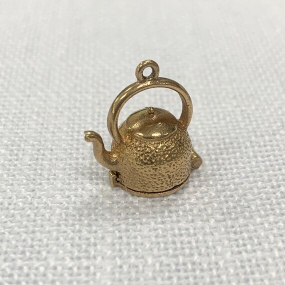 Articulated Gold Kettle with Fish Charm Pendant - image 2