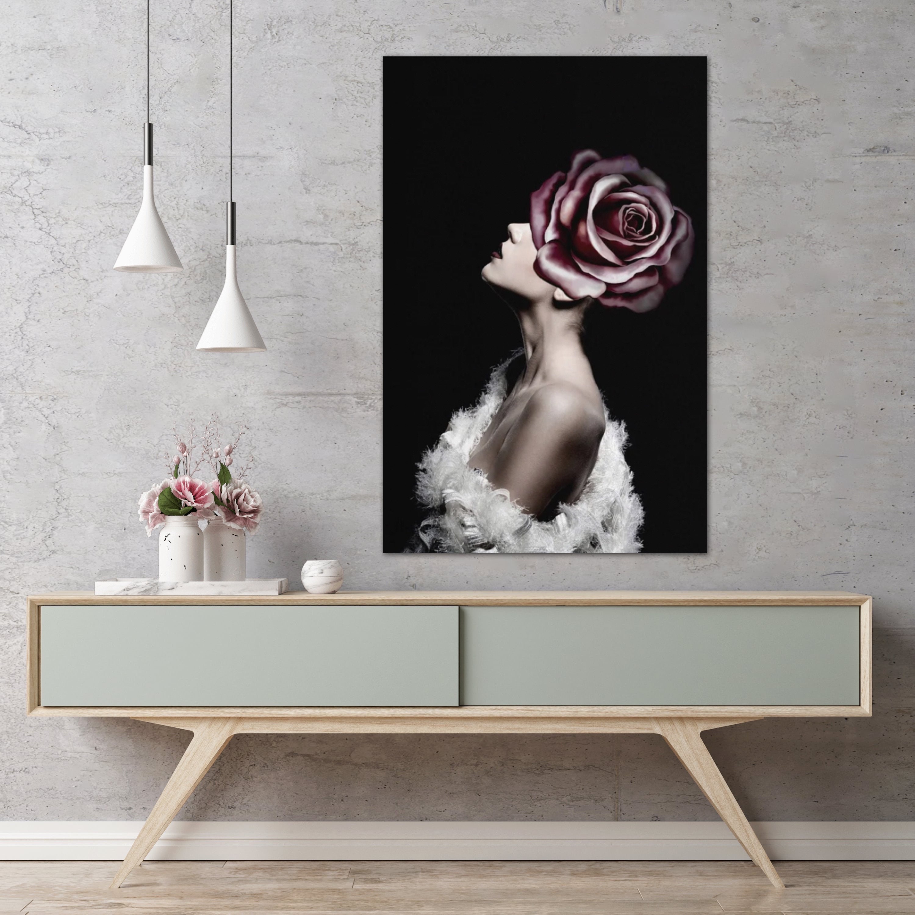 Floral Female Head Canvas Art White Rose Wall Art Heavenly - Etsy