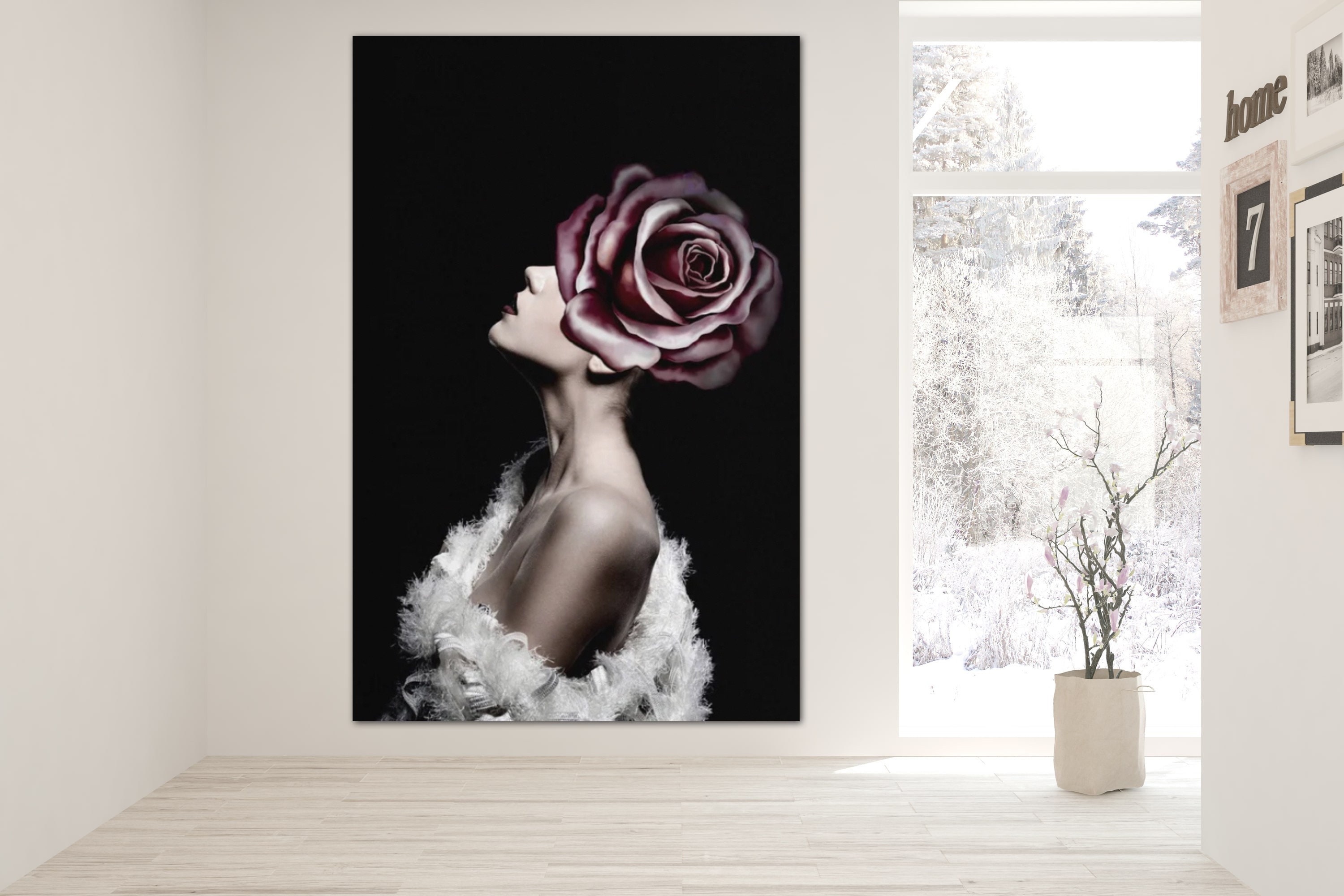 Floral Female Head Canvas Art White Rose Wall Art Heavenly Etsy
