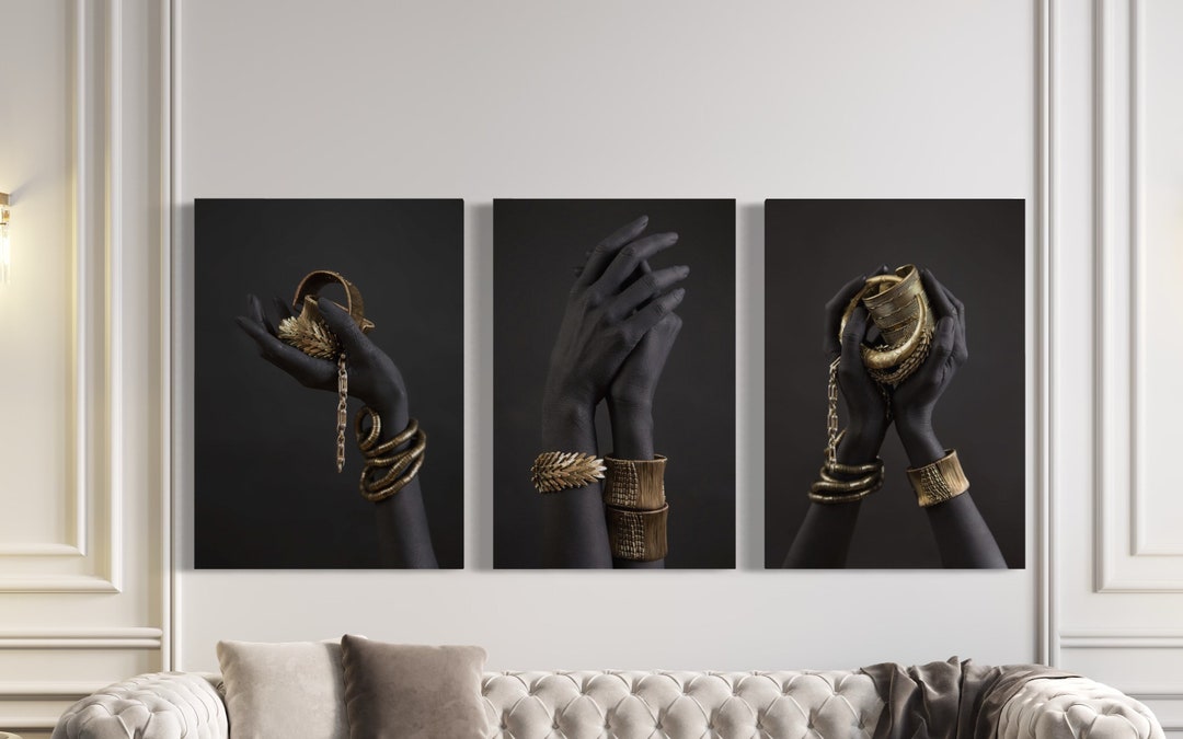 African Woman Hand With Gold Bracelet Canvas Wall Art Set of 3 Wall Art ...