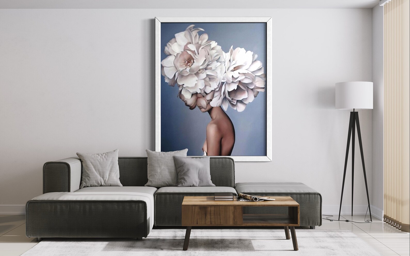 Floral Female Head Canvas Art White Rose Wall Art Heavenly Etsy