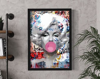 Marilyn Monroe Wall Art Canvas / Monroe Pink Bubble Gum Art Poster Canvas Wall Art Printed Picture Wall Art Decoration  Ready To Hang