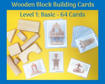 Wooden block building challenge cards for Kindergarten children (SET 1: BASIC)