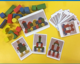 Wooden block building challenge cards for Kindergarten & Pre-school children