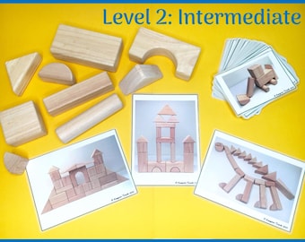 Wooden block building challenge cards for Kindergarten SET 2: INTERMEDIATE