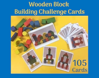 Wooden block building challenge cards for Kindergarten & Pre-school children
