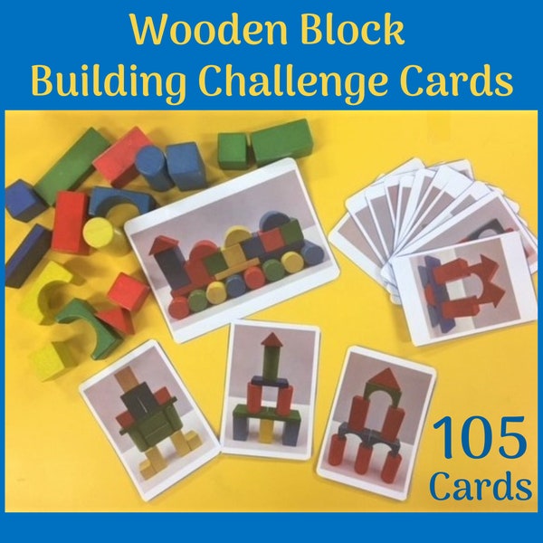 Wooden block building challenge cards for Kindergarten & Pre-school children